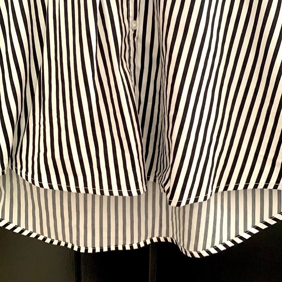 Tahari Black & White Striped Button Down Blouse. 3/4 Sleeves. High/Low. Size L - Picture 3 of 11